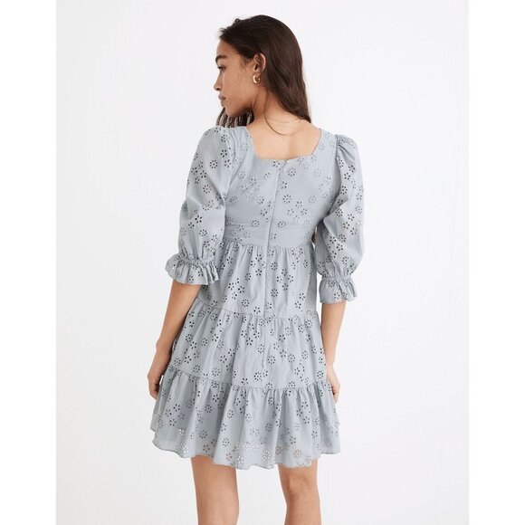 Madewell Eyelet Lizzie Babydoll Dress in Blue Horizon Women's Size 0 [NE734] NWT - Picture 8 of 16
